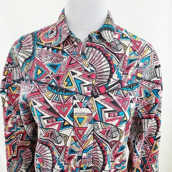 Vintage 90s Wrangler Western Shirt Abstract Native Print Size Medium - Picture 3 of 5
